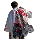 Kimono/Cárdigan (Haori) Unisex - Diseño de Carpa y Flores Fondo Blanco