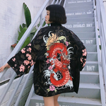 Kimono/Cárdigan (Haori) Unisex - Diseño de Dragon Rojo