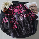 Kimono/Cárdigan (Haori) Unisex - Diseño de Carpa y Flores Fondo Negro