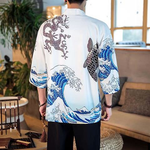 Kimono/Cárdigan (Haori) Unisex - Diseño de Carpas con fondo del mar de Japón Blanco